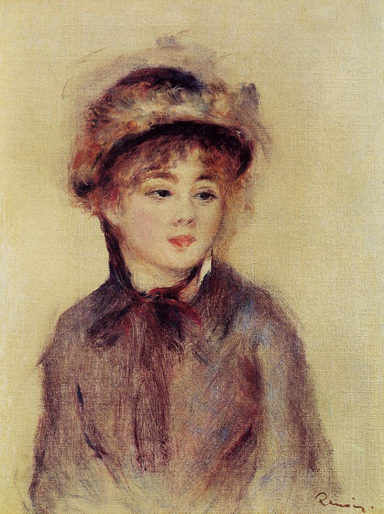 Bust of a Woman Wearing a Hat - Pierre-Auguste Renoir painting on canvas